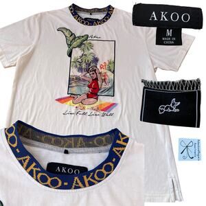 AKOO Streetwear Embroidered Beach Pinup Shirt Men's Sz M As-is